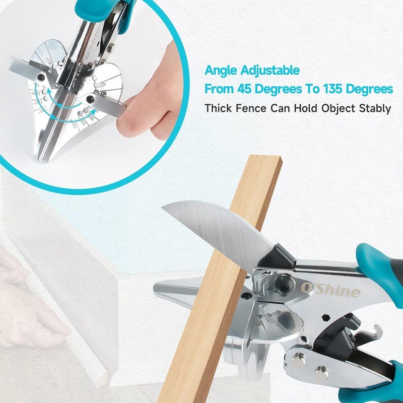 OSHINE O’Shine Ratchet Miter Shears for Angular Cutting Molding Crafting Wood, Quarter Round Cutting Tool, 45-135 Degree Multi Angle PVC Miter Shear Trim Cutter Hand Tool, An Extra Blade & Hex Key Included - Image 3